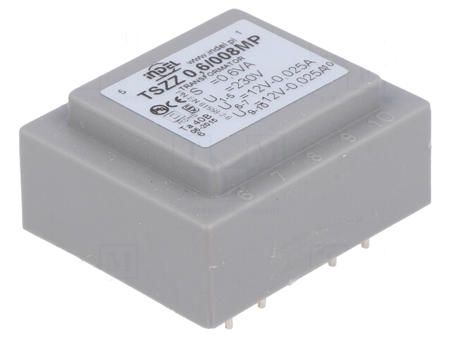 Transformator: ingegoten; 0,6VA; 230VAC; 12V; 12V; 25mA; 25mA; PCB Transformator: ingegoten; 0,6VA; 230VAC; 12V; 12V; 25mA; 25mA; PCB